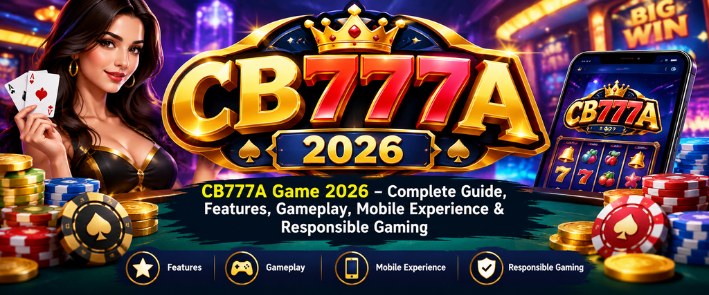 CB777A Game 2026 logo with a golden crown, playing cards, poker chips, and bold red and gold CB777A branding.