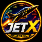 JetX Game logo with a futuristic jet and rising multiplier