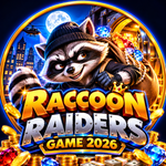 Raccoon Raiders Game 2026 logo featuring a masked raccoon and golden treasure.